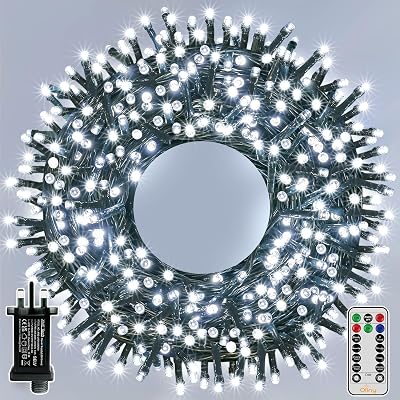 Ollny Christmas Tree Lights Outdoor 200 LED 20m Mains Powered IP44 Cool White