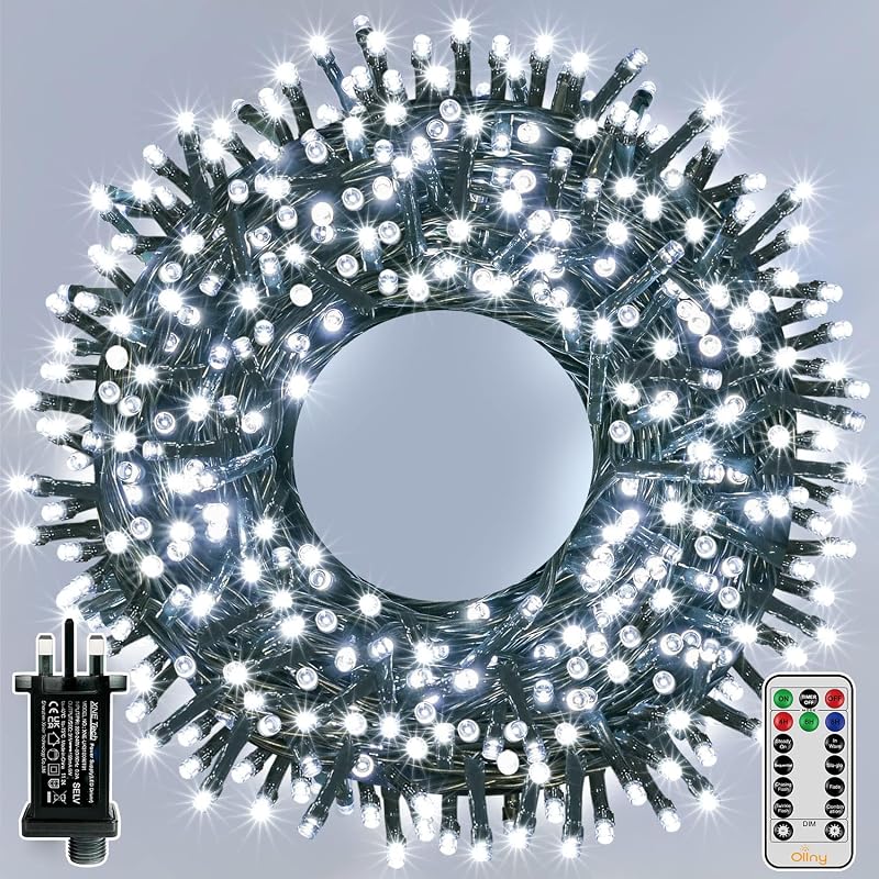 Ollny Christmas Tree Lights Outdoor 200 LED 20m Mains Powered IP44 Cool White