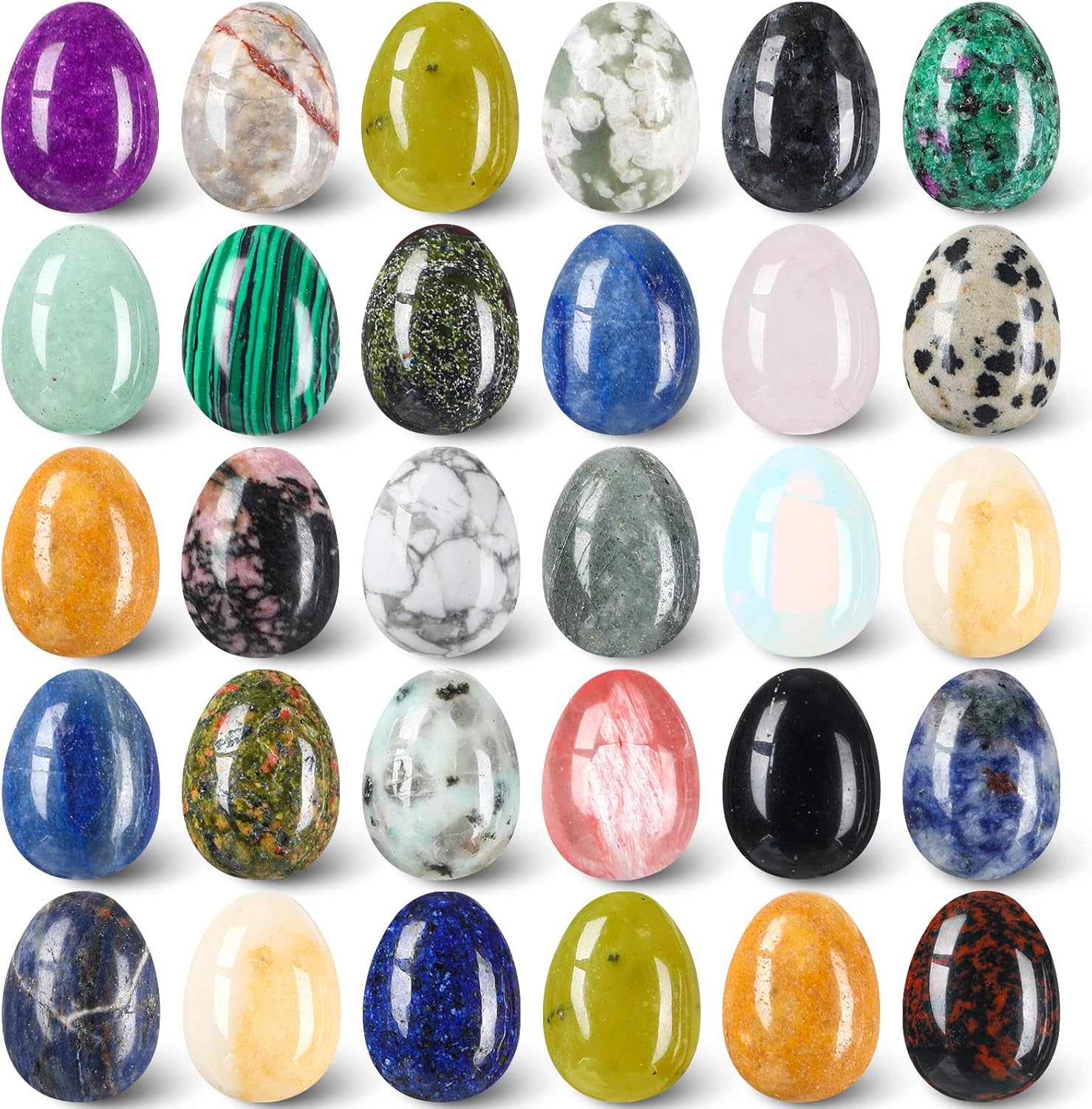 Indoor Fountains & Accessories - Nuenen 30 Pieces Worry Stones Egg Rock Crystal Gemstone Polished Mineral Rock Egg Stones Pocket Palm Chakra Eggs Crystal for Anxiety Relief Meditation Reiki Balancing Easter Decor (Stylish Color)