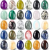 Nuenen 30 Pieces Worry Stones Egg Rock Crystal Gemstone Polished Mineral Rock Egg Stones Pocket Palm Chakra Crystal for Anxiety Relief Meditation Reiki Balancing Easter Decor(Stylish Color)