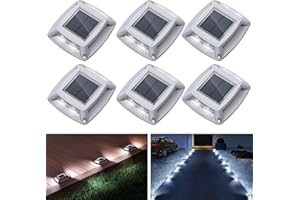 Etetale Solar Driveway Lights Outdoor, 6 Pack IP68 Waterproof Solar Dock Lights, 4 LED Solar Powered Driveway Markers Deck Lights for Pathway Walkway Sidewalk Stair Step Garden Yard(White)