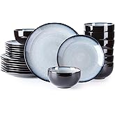 LERATIO Ceramic Dinnerware Sets for 8,Stoneware Plates and Bowls Sets,Handmade Reactive Glaze Dishes Set,Chip Resistant and Scratch Resistant | Oven&Dishwasher & Microwave Safe-Gray White (24PCS)