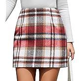 MISS MOLY Women's Plaid Skirt Elastic High Waisted Zipper Side Bodycon Mini Skirt