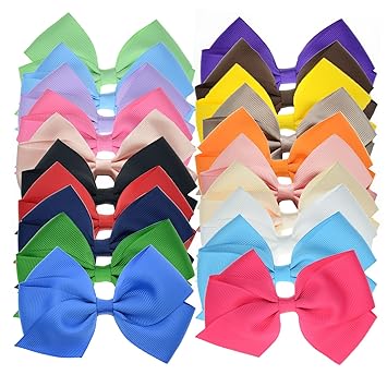 Amazon Com 20 Bulk Ribbon Hair Bows For Girls Pure Color 4 5 Inch