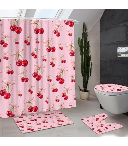 Feelyou Kirschblüten-Duschvorhang Aus Stoff – Wasserdicht, 183x213 Cm, Mit 12 Haken – Süßes Blumenmuster Für Kinder-Badezimmer