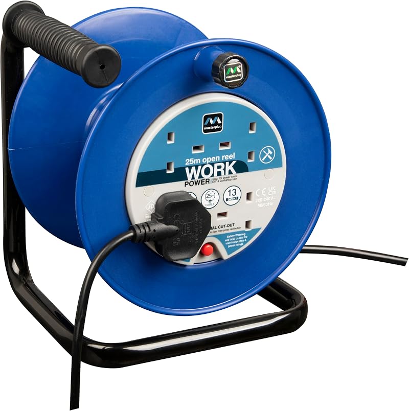 Masterplug Four Socket 25m Open Cable Reel Heavy Duty Work Power LDCC2513/4BL