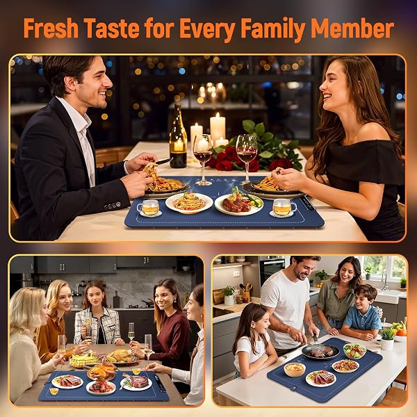 ELECTRIC WARMING TRAY FOR FOOD, 24″ X 16″ LARGE ROLLABLE SILICONE FOOD WARMER MAT WITH 3 ADJUSTABLE TEMPERATURE & CHILD LOCK, FAST 10S HEATING, PORTABLE HEAT PLATE FOR PARTY, BUFFET, SHABBAT, PIZZA