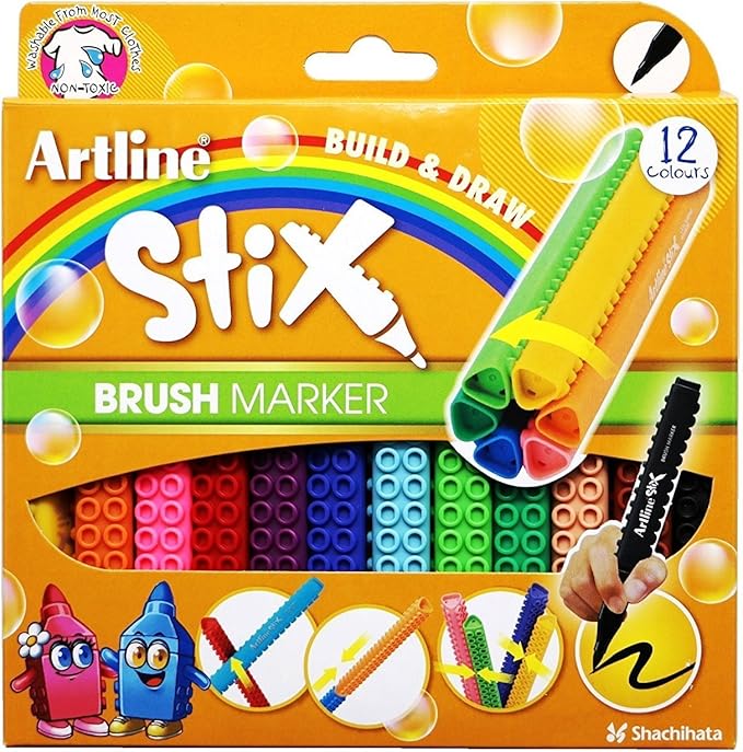 Artline Stix Brush Marker Pens Connecting Blocks Pack 12 Amazon.co