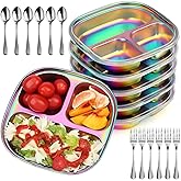 VZZNN 6 Pack Stainless Steel Kids Plates,Toddler Plate with Lid and Cutlery,Suitable for Family Gatherings, Kindergartens, Outdoor Activities and Travel(Colorful)
