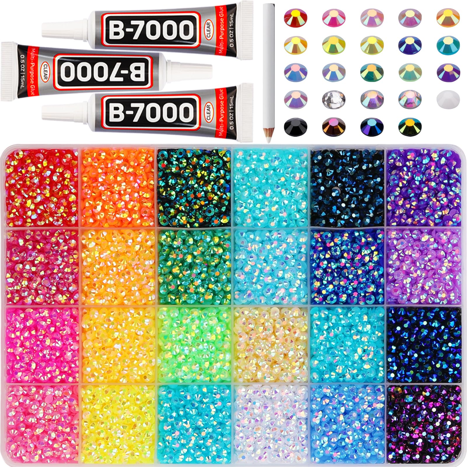 Photo 1 of 17000Pcs 4mm Rainbow Jelly Colorful Rhinestones Gems Bedazzling Bedazze Kit, Gemstones Jewels Flatback Crystal Diamond SS16 Resin Bedazzler for Crafts Clothes Crafting Book, Bedazzled Bling B7000 Glue