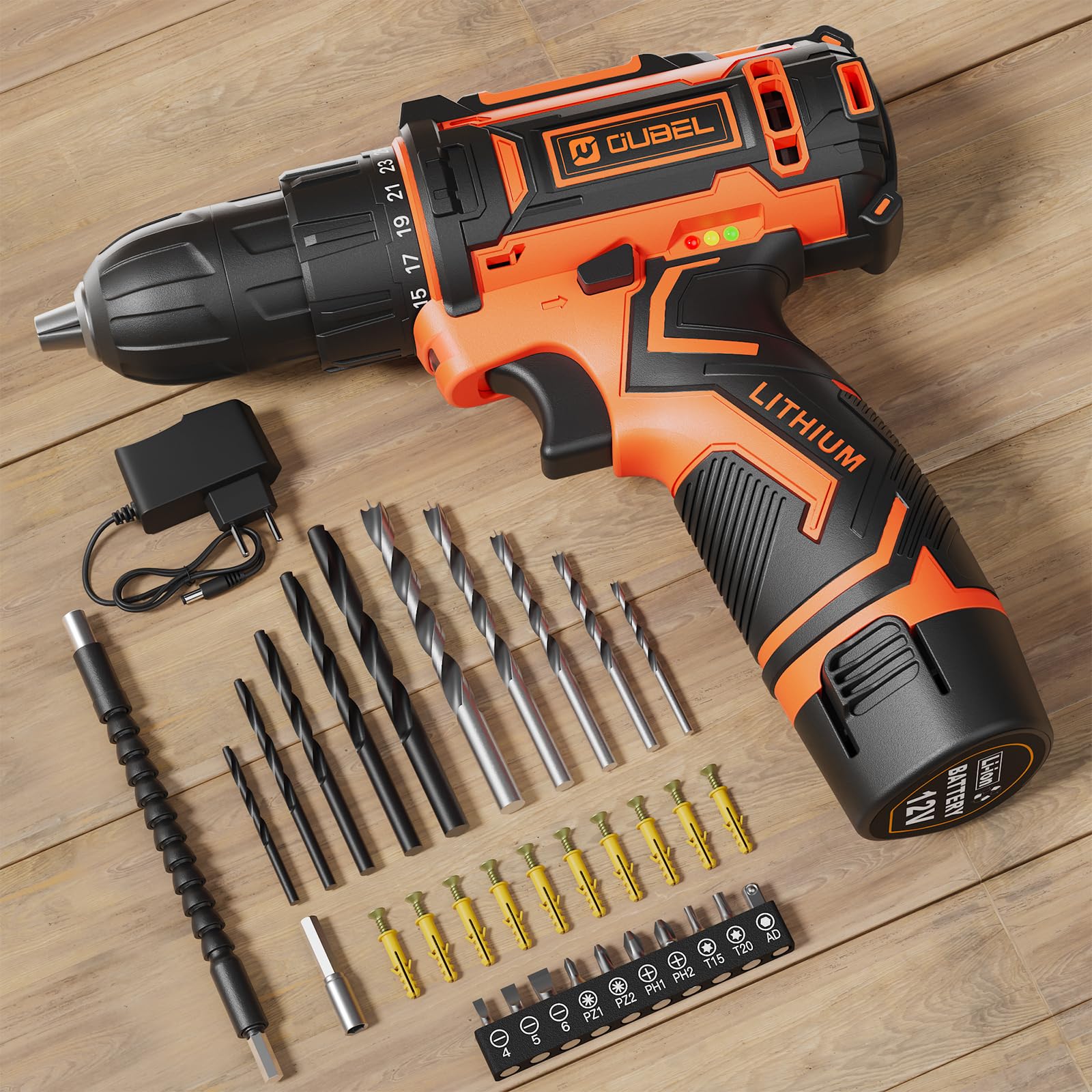 Drill Set, OUBEL 12V Cordless Drill with 42 Acessories, Home Power Drill Cordless with 3/8
