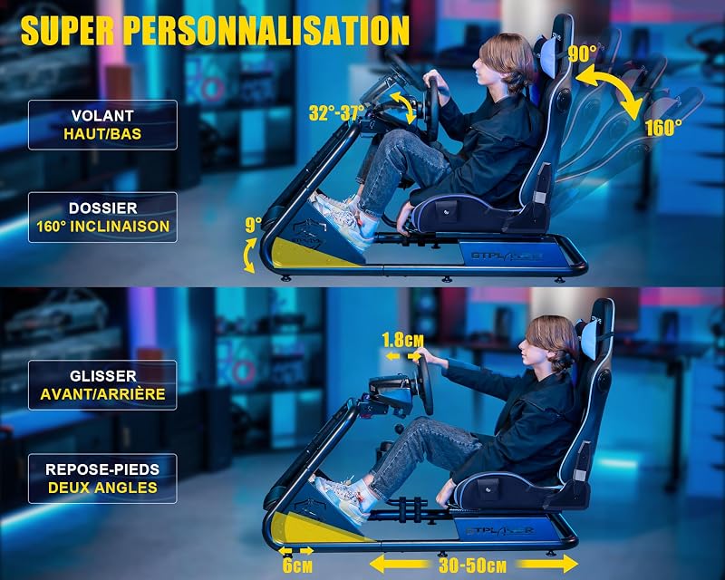 Simulateur de Conduite, Siège de Simulation pour PC avec Haut-Parleurs, Support pour Volant et Pédalier