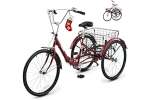VIRIBUS Folding Tricycle for Adults, 7 Speed Foldable Adult Tricycle with Removable Wheeled Basket, Folding 3 Wheel Bikes for Adults Men Women Seniors 24 26 inch, Collapsible Trike 330 LB.