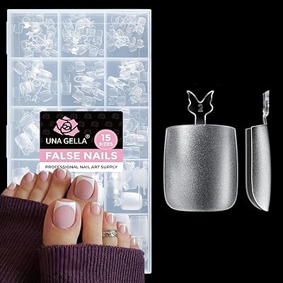 UNA GELLA Quadrat Fußnägel zum Aufkleben, 216 Stück 15 Größen Fußnägel Tips Press On Nägel Fussnägel zum Kleben Falsche Soft Gel Toenails Set Matte Für DIY Nagelstudio