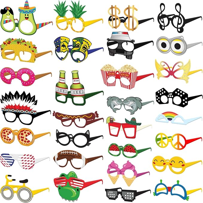 Funny Cardstock Photo Booth Props Glasses 30 Pack Party Glasses for