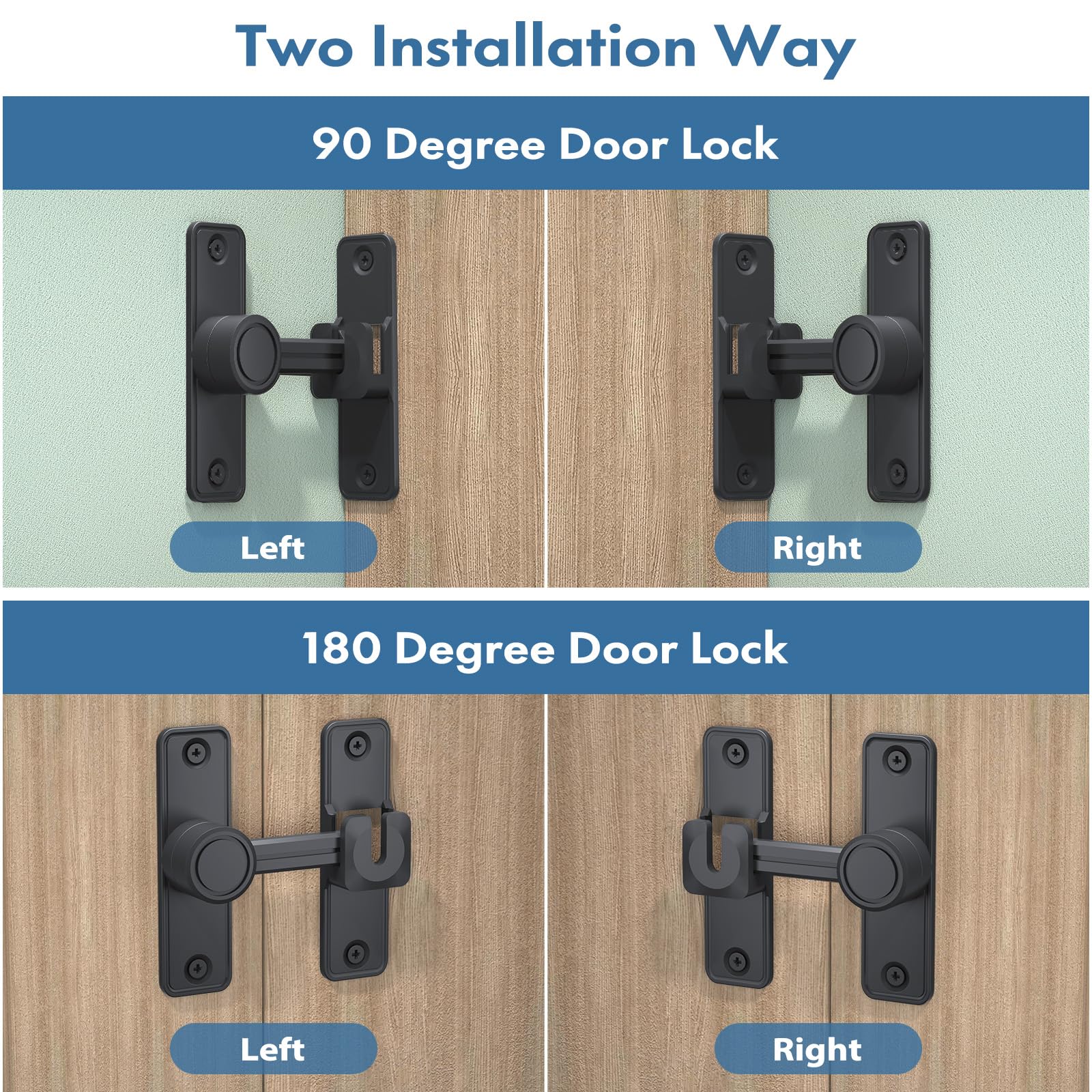 thumbnail image 2 of XOOL Barn Door Lock Latch, 90 & 180 Degree Heavy Duty Barn Door Latch... 2 of 10