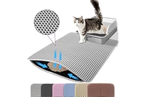 Petinstinct Cat Litter Mat, 24x18 Inches Large Double Layer Honeycomb Cat Litter Trapping Mat, Non Slip Waterproof Urine Proof Cat Litter Box Mat for Floor, Kitty Litter Rug, Cat Supplies, Gray