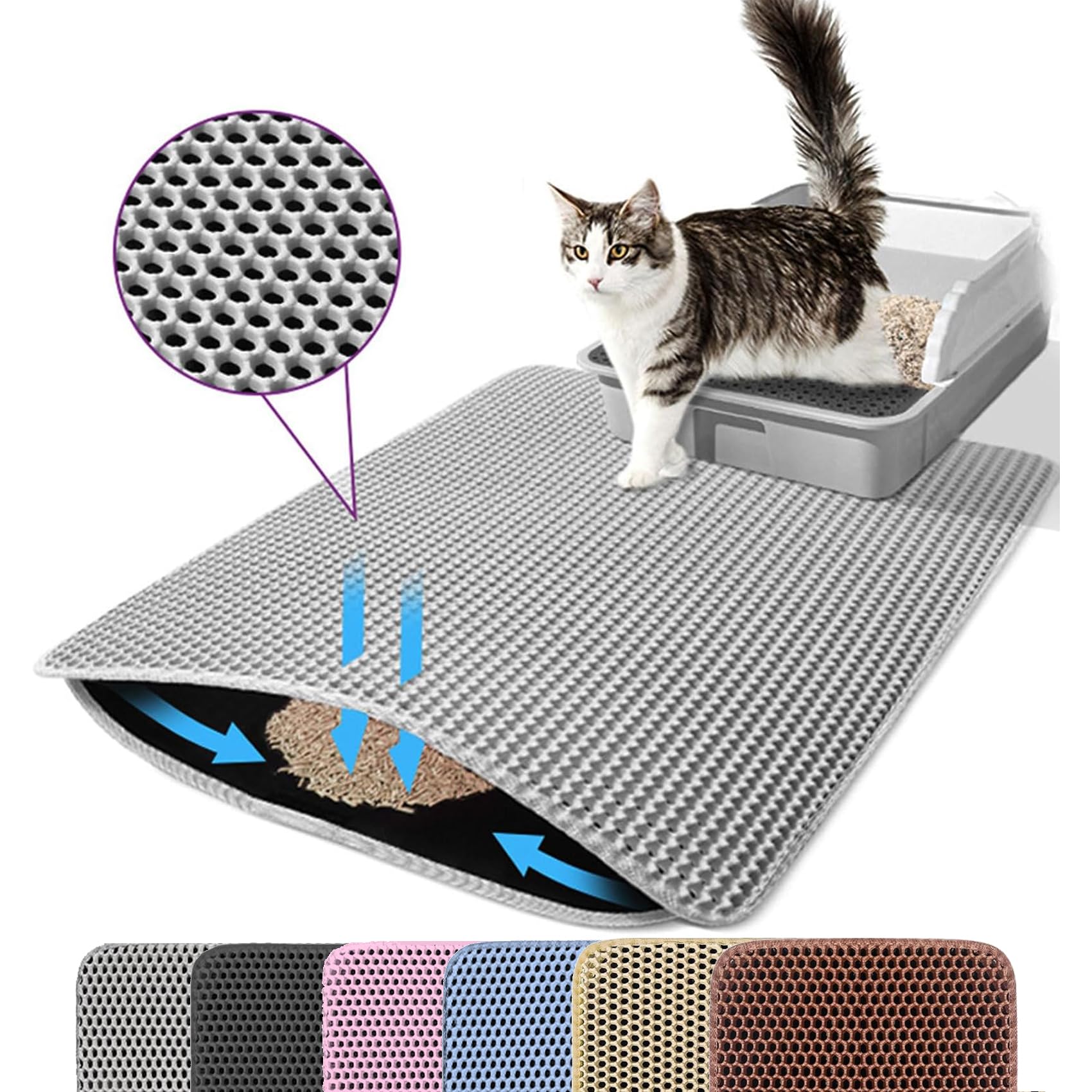 Photo 1 of Petinstinct Cat Litter Mat, 24x18 Inches Large Double Layer Honeycomb Cat Litter Trapping Mat, Non Slip Waterproof Urine Proof Cat Litter Box Mat for Floor, Kitty Litter Rug, Cat Supplies, Gray