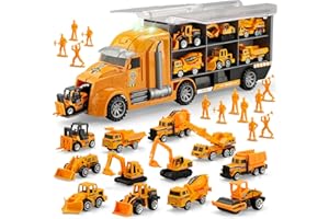 JIAKORA 25 in 1 Construction Trucks Vehicle Toys for Toddlers Kids, Toy Construction Truck for Toddlers with Sounds and Lights, Die-cast Car Toys for 3 4 5 6 7 Year Old Toddlers Kids Boys Girls Birthday Gift