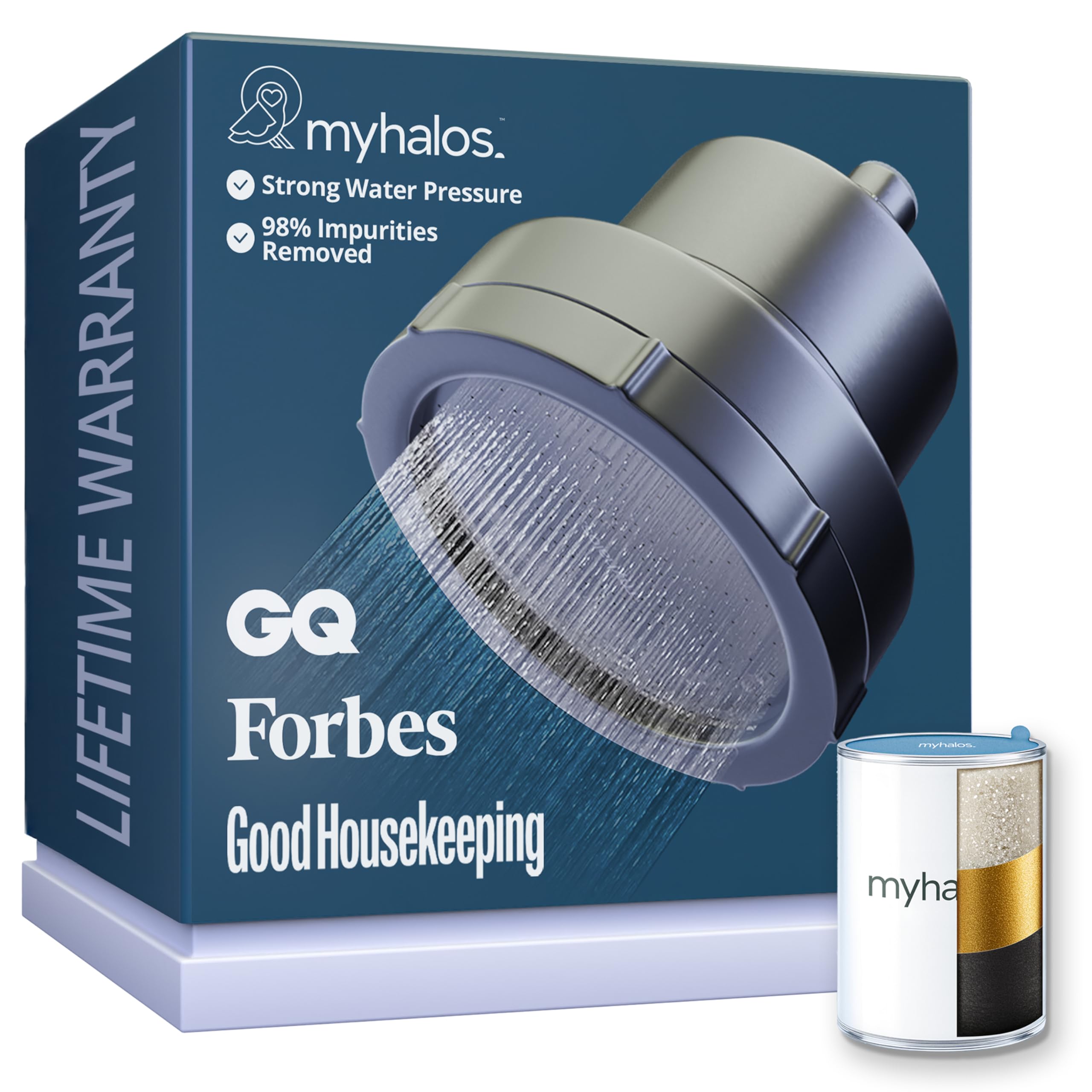 MyHalos® Filtered Shower Head for Hard Water Filter - High Pressure Chlorine Shower Head Filter for Hard Water Softener Showerhead, Easy Install, for Hair & Skin, Filtering (Brushed Metal)