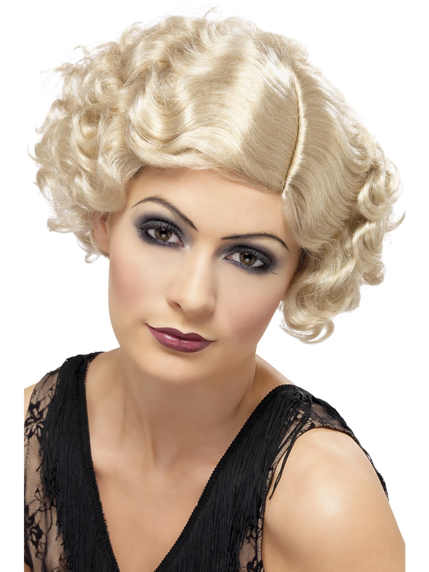 Smiffys 20s Flirty Flapper Wig, Blonde Short and Wavy, 1920's Razzle Fancy Dress, 1920s Dress Up Wigs Halloween