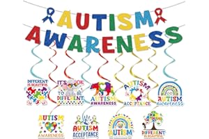 Rakuto Autism Awareness Party Decorations, 11PCS Autism Awareness Puzzle Piece Banners with Hanging Swirls Decoration, April 