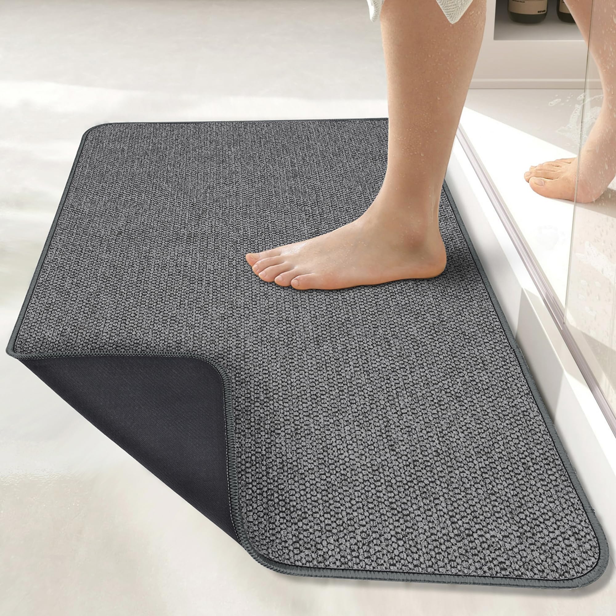 Bath Mat,Ultra Thin Bathroom Rugs,Rubber Bath Mats for Bathroom,No Slip Bath Rugs,Quick Dry,Machine Washable,Low Pile,Absorbent,Shower Outside,Sink,Home Decor Accessories.Dark Grey,2'x3'(24x36inch)