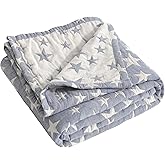 NTBAY 3 Layer Toddler Blanket, Muslin Cotton Jacquard Bed Blankets, Lightweight Thermal Baby Blanket, Super Soft and Warm Crib Blanket for All Seasons, Decoration Gift, 30"x40", Blue