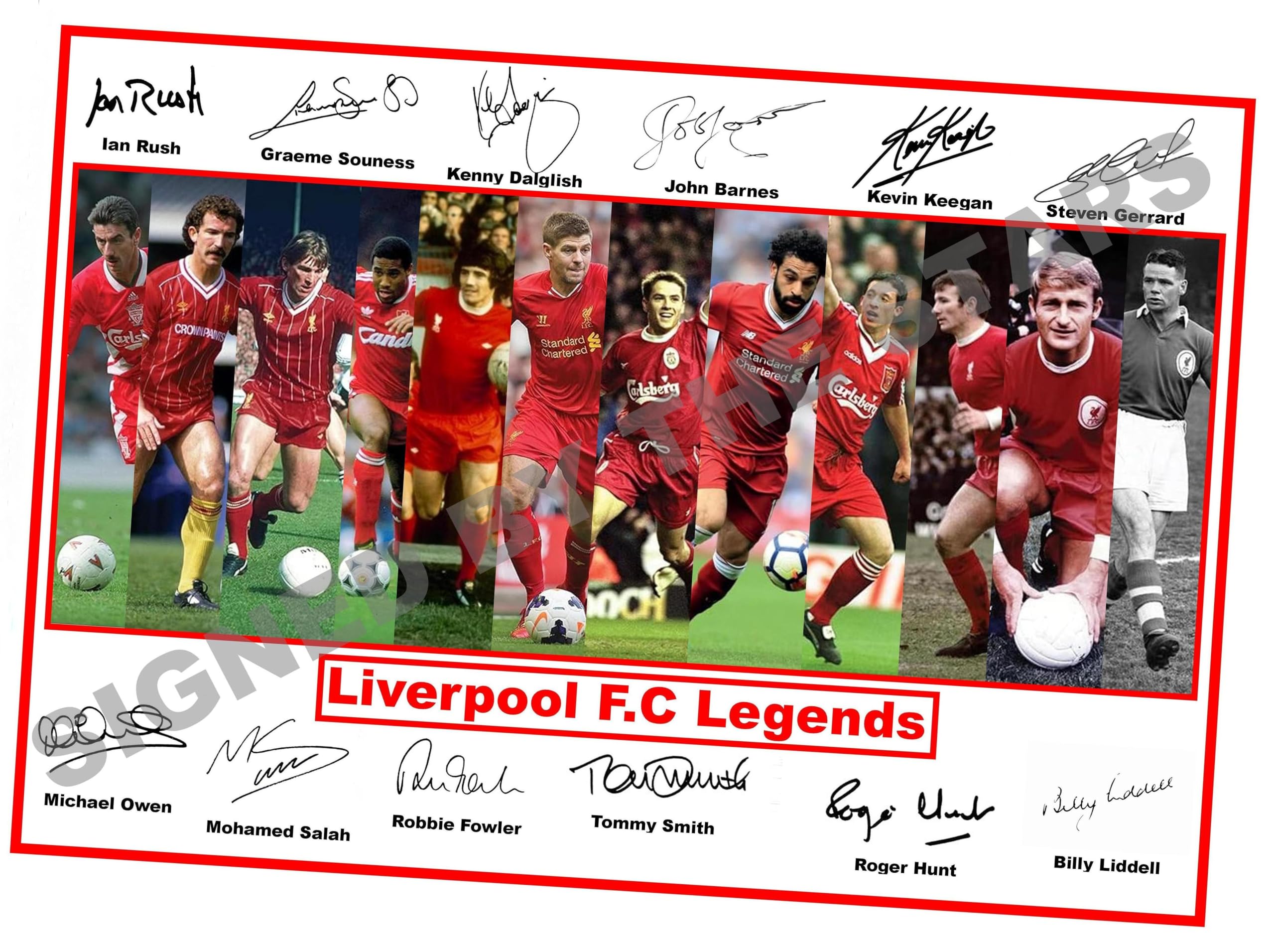 Stunning Quality Liverpool FC Legends Signed/Autographed Print. Mohamed Salah, Steven Gerrard etc etc... (A4 PRINT ONLY 29.7CM X 21CM)