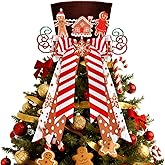 CiyvoLyeen Gingerbread Christmas Tree Topper, Brown Top Hat with Fabric Snowflakes Boy & Girl Cookies Gingerbread House Ornament Bows, Winter Holiday Xmas Home Decor, 3D Festive Wreath Attachment Gift