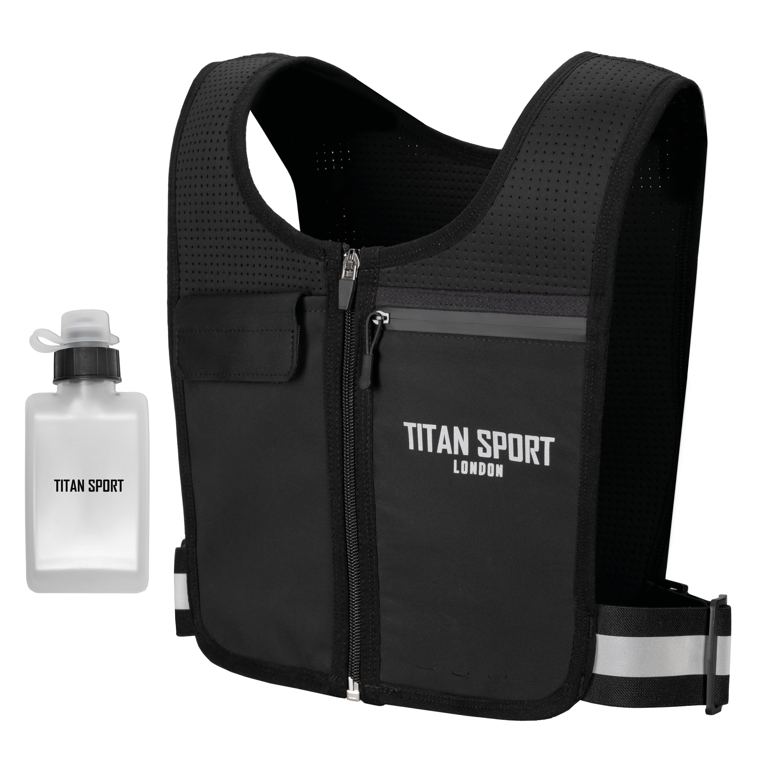 TITAN SPORT Running Vest Phone Holder, Lightweight Hydration Jacket with 190 ml Water Bottle, Adjustable Reflective Waistband with Large Water-Resistant Pockets for Accessories, Men & Women