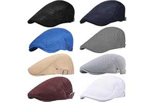 Wedhapy 8Pcs Flat Cap, Adjustable & Breathable Beret Hat Men, Casual Newsboy Cap, Mesh Summer Hats for Men