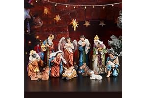 TOETOL Nativity Sets for Christmas Indoor Set of 13 Pieces 9.8 Inch Tall Nativity Scene Tabletop Resin Decorations Home Holiday Decor Religious Collectibles Gifts