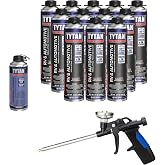 TYTAN Professional Black Spray Foam 12 Pack 24 oz Expanding Foam Sealant &ndash; UV Resistant, Waterproof Foam for RV, Automotive, Pond, Waterfall &amp; Landscape (12x24 oz) + Precision Max Gun &amp; Cleaner