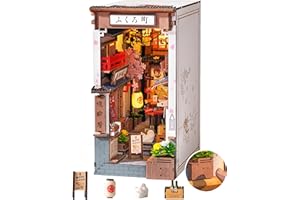 ROBOTIME Book Nook Kit DIY Miniature House Kit for Adults 3D Wooden Puzzle Bookends Bookshelf Diorama Insert Dollhouse Creati
