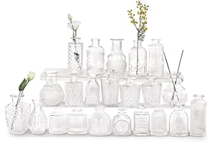Jelofly Glass Bud Vases Set of 22, Small Clear Bud Vases in Bulk for Centerpieces, Mini Vintage Glass Vase for Rustic Wedding Decorations Home Table Flower Decor