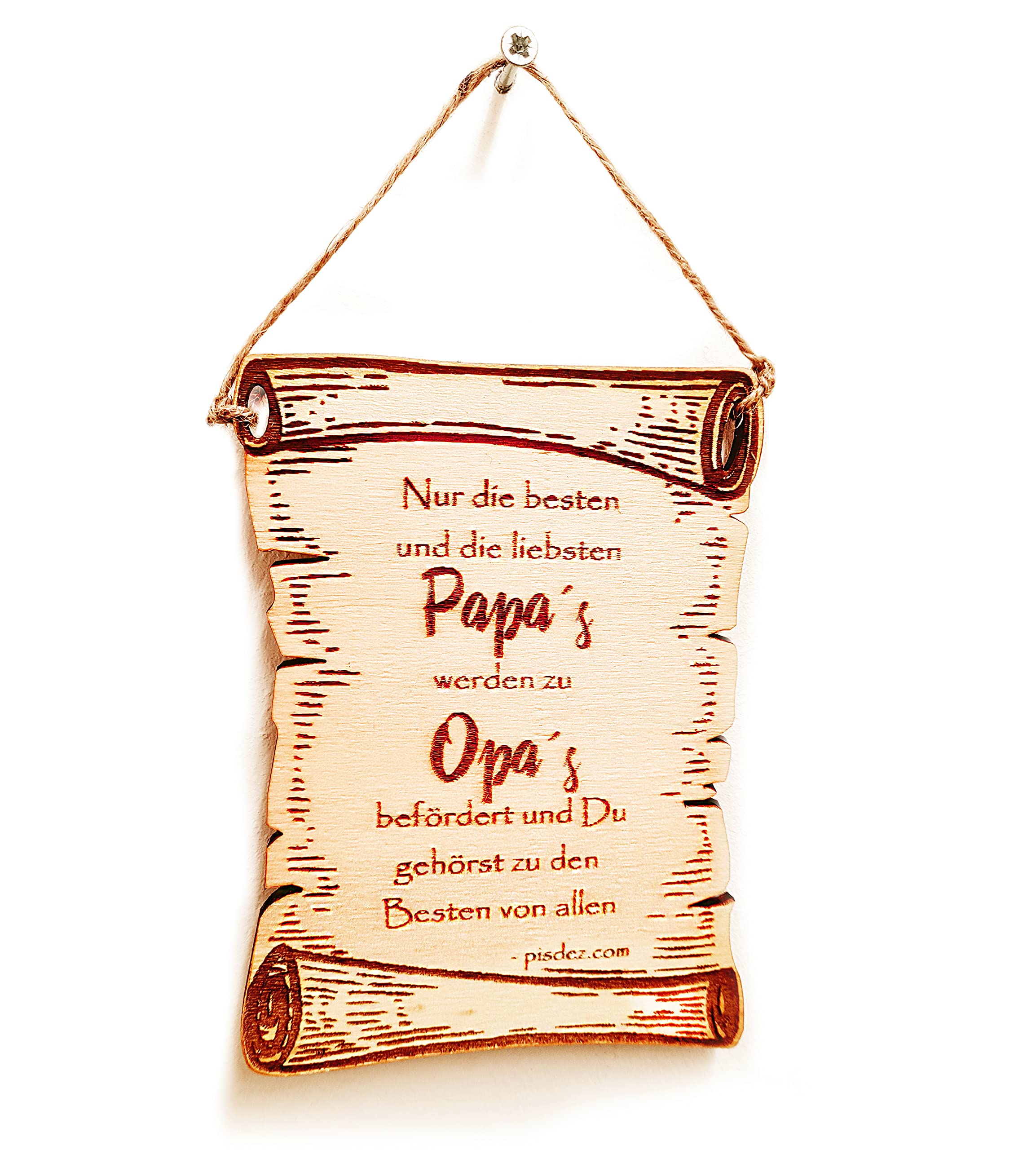 PISDEZ Best Grandpa - Wall Decoration Certificate Award in the Shape of a Scroll Made of Wood - Gift for Father's Day (Size S - To Hang)