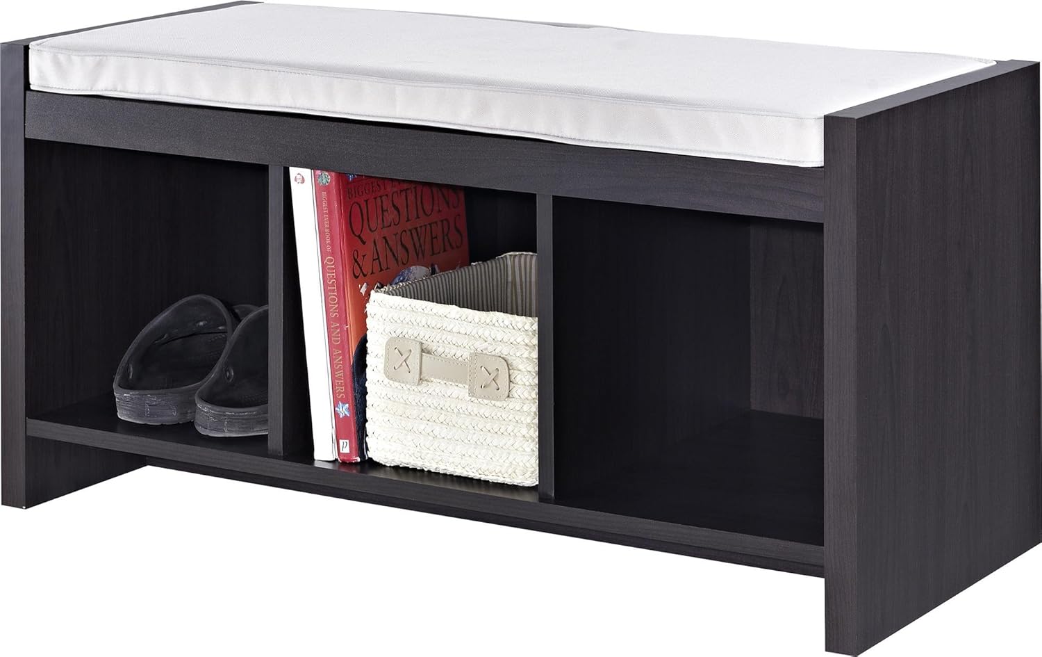 Ameriwood Home Penelope Entryway Storage Bench with Cushion, Espresso: Furniture & Decor
