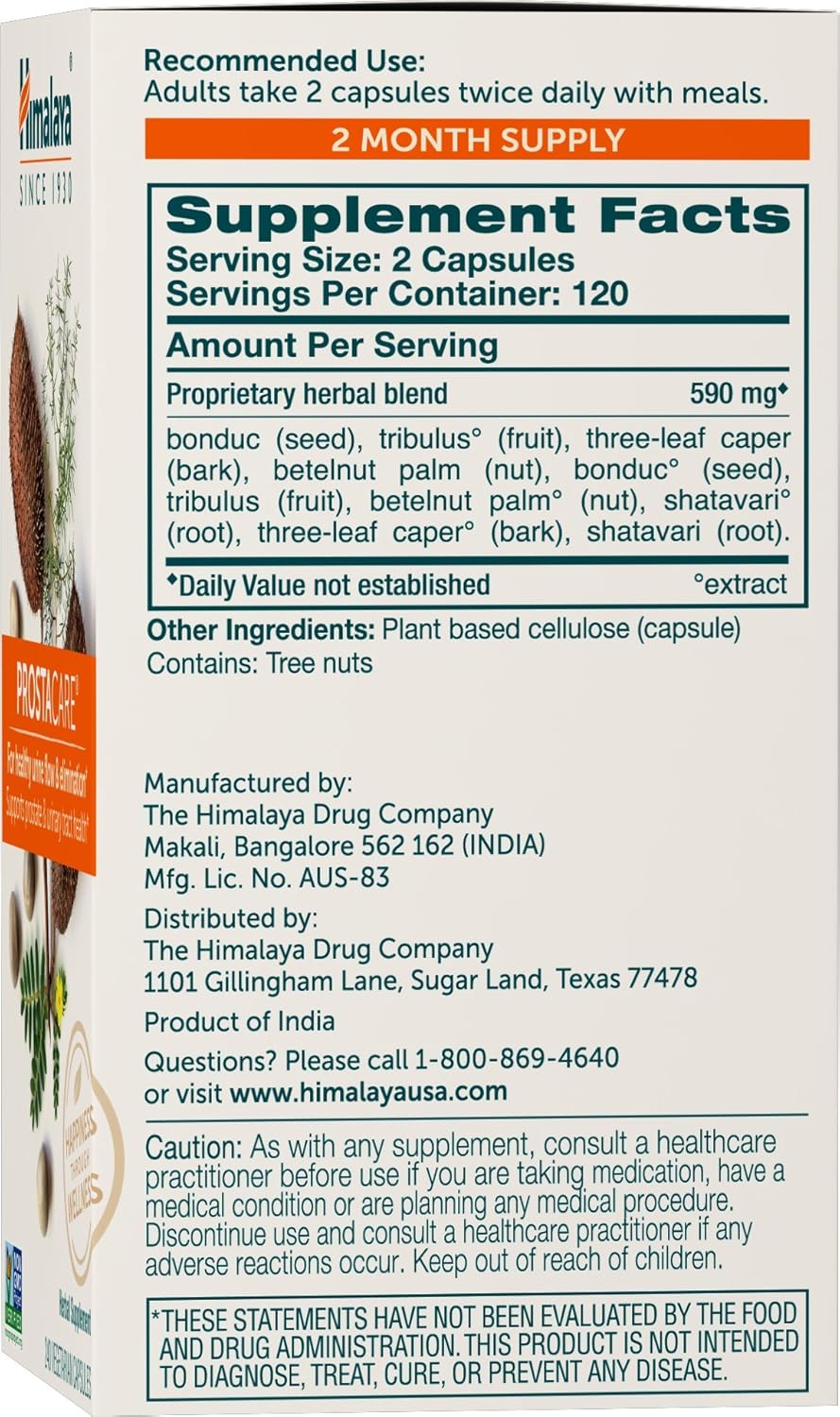 Himalaya ProstaCare with Tribulus and Shatavari for Healthy Urine Flow and Prostate Support, 590 mg, 240 Capsules, 2 Month Supply: Health & Personal Care