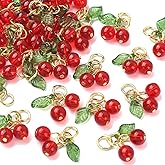 KitBeads 30pcs Red Cherry Charms Handmade Lampwork Fruit Charms Cute Mini Food Cherries for Jewelry Making Bracelets Bulk