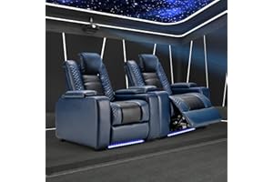 ANJ Power Home Theater Seating Recliner Chairs Set of 2, PU Leather Recliner & Cup Holder, Electric Movie Theater Reclining Chairs with Adjustable Headrest, Blue LED, Hidden Arm Storage (Black-Blue)