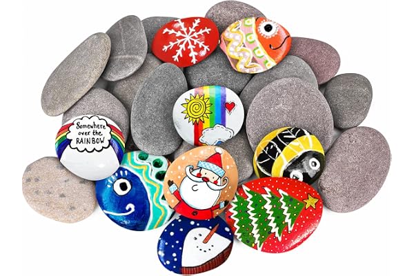 River Rocks for Painting 25 Pcs Large 2-3 Inch Flat Smooth Painting Stones Craft Rock to Paint for Kids Crafts Painting Bulk