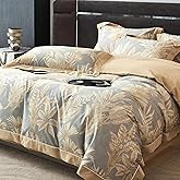 TodaFre 100% Cotton Duvet Cover Queen Size Set - Luxury Botanical Patterned, Soft Breathable & Skin-Friendly Comfort for All Season, Includes 1 Duvet Cover 90"x90" + 2 Pillowcases