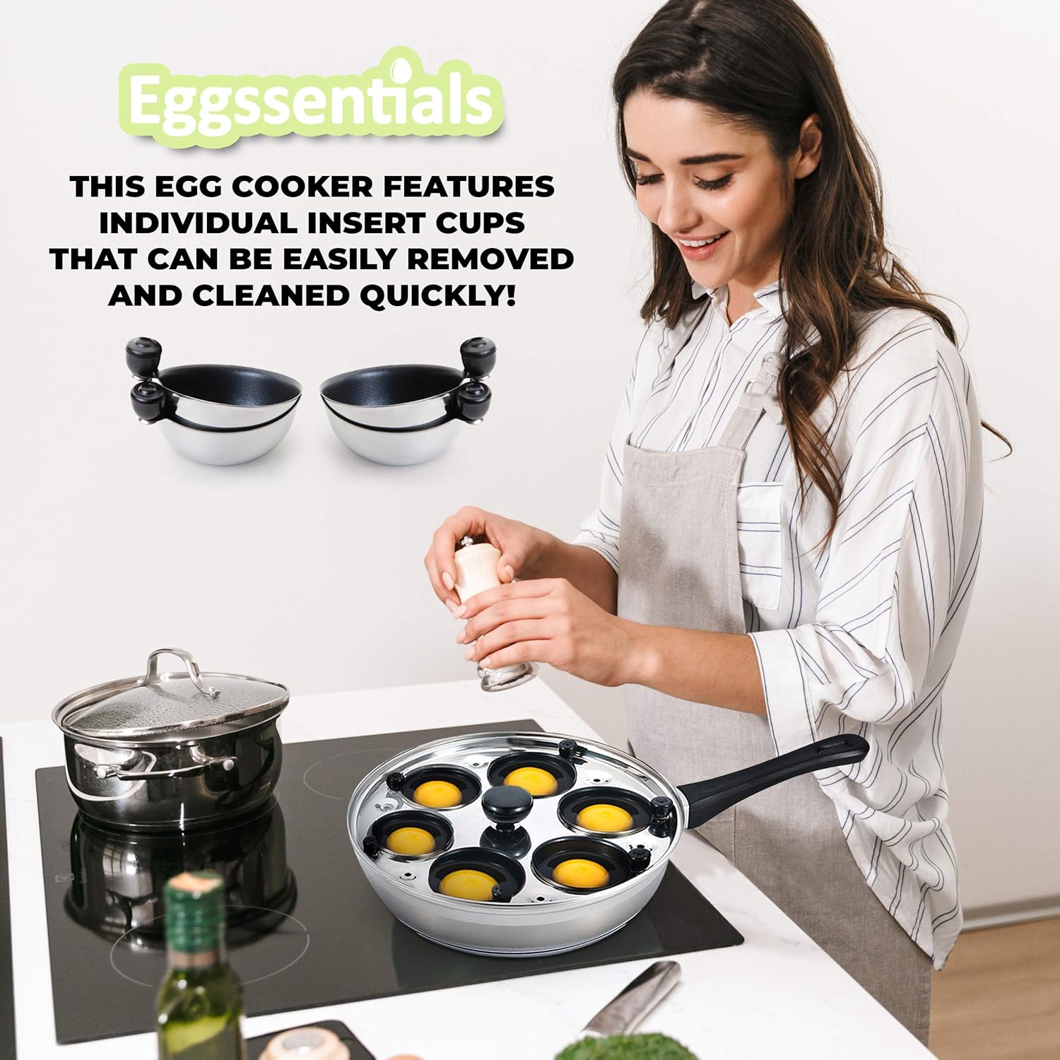 Eggssentials Poached Egg Maker Nonstick 6 Egg Poaching Cups