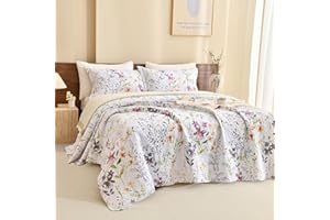 Lady Ann Oversized King Bedspreads for Extra Bed 128x120, Wild Floral Printed Quilt Set 100% Cotton Yellow Flower Botanical Pattern Bedding, Vintage Coverlet with Pillow Shams for All Season, 3 PCS