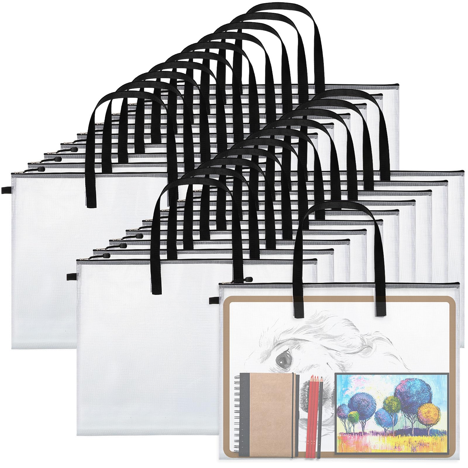 Photo 1 of Frienda 20 Pieces Art Portfolios Bags Waterproof Portfolios Posters Storage Supply Bags with Zipper and Handle for Art Artworks, Bulletin Boards, Charts and Teaching (19 x 25 Inches)