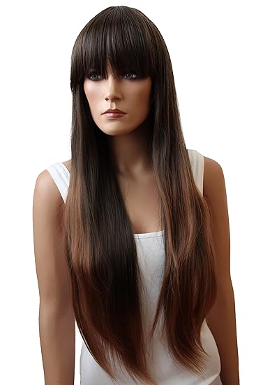 RETTYSHOP Sexy Perücke WIG glatt ca 80cm hitzbeständige Kunstfaser wie Echthaar (braun mix 2T30 FZ502)