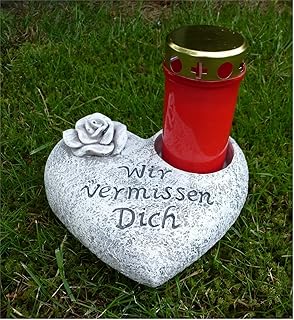 Home3010 Grabschmuck Deko Herz mit Ausschnitt für Grabkerze, Rose, grau-antik 19 cm