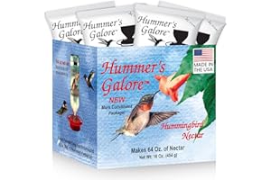 Hummer's Galore Made in USA Hummingbird Food - Ready-to-Mix Hummingbird Nectar, All-Natural Nectar Collector Formula, No Preservatives or Dyes, Makes 64 Ounces (4 Packets Included)