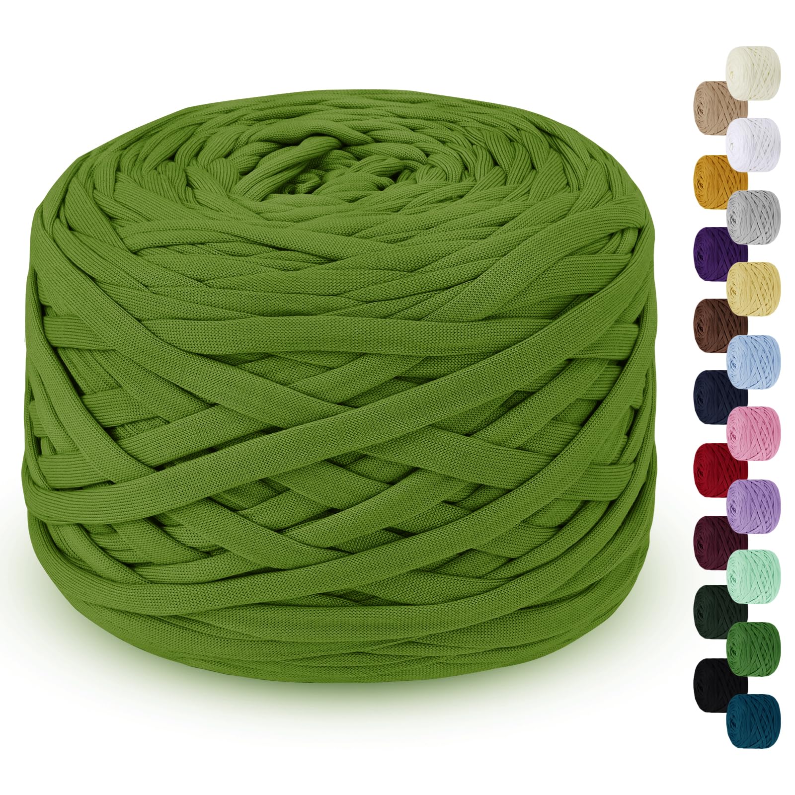 LEREATI 285g T Shirt Yarn for Crocheting 100m Elastic Ribbon Yarn Thick Crochet Fabric Yarn, Knitting T-Shirt Yarn for Crochet Bag, Blanket, Basket, DIY Projects, Home Decor (Fruit Green)